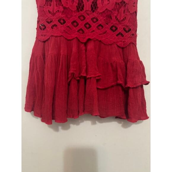 Free People FP Adella Cami Red Crochet Small Strappy Smocked Tiered - Picture 4 of 6